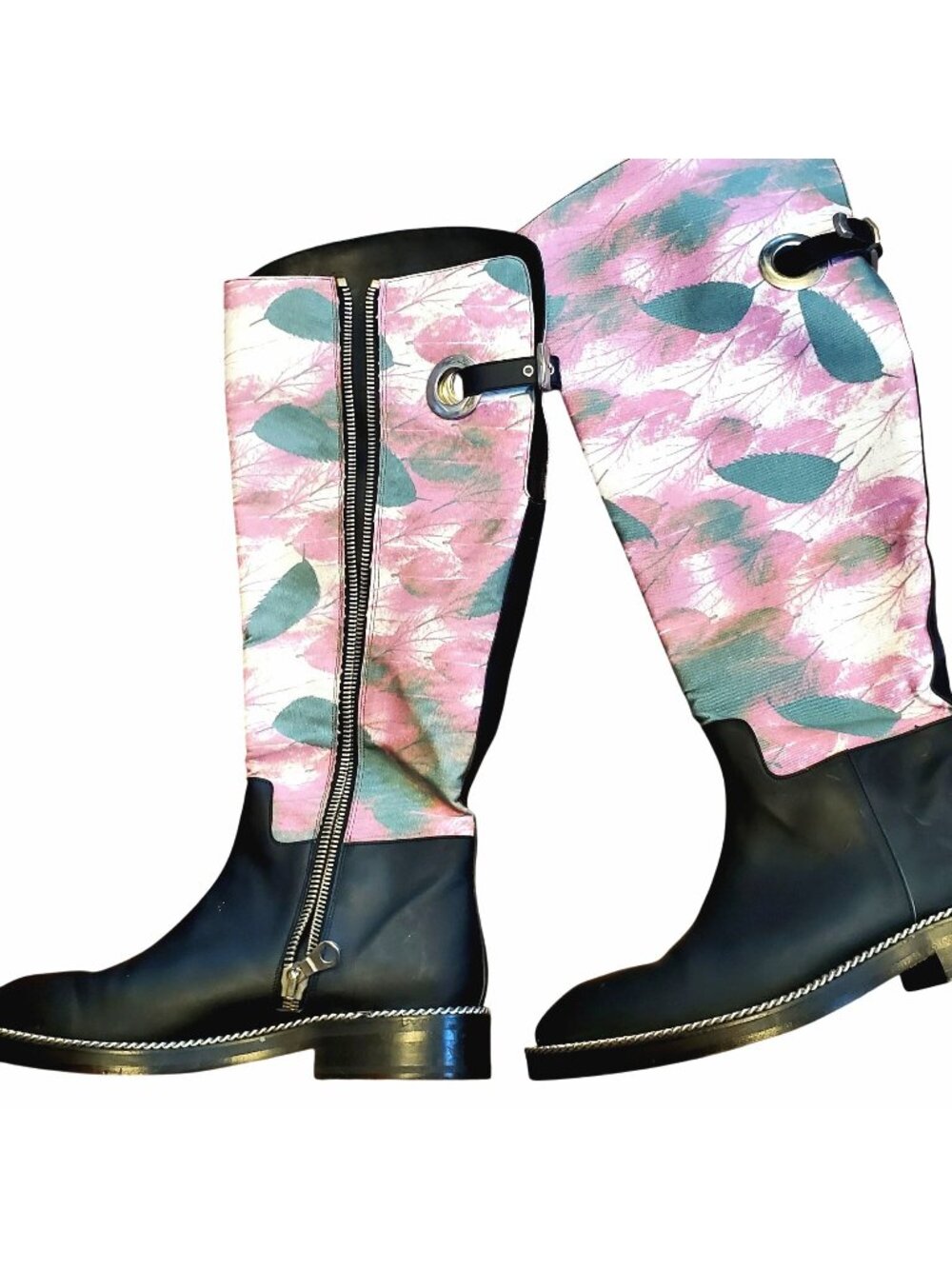 Vintage Y2K No/Studio Botanical Print Tall Boots Italy Sz 42/US Women 11